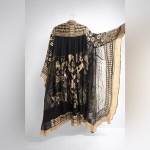 Rich Radi Q’s Black & Gold Batwing Cape Dress | Silk Blend | NWT